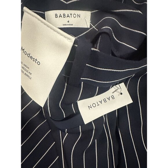 NWT Babaton 4 Navy Blue Striped Modesto Pants Pleated High Rise Cropped - Picture 3 of 3